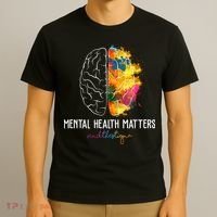 Mental Health Matters End The Stigma Colorful Brain T-Shirt thumb 3