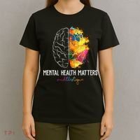 Mental Health Matters End The Stigma Colorful Brain T-Shirt thumb 4