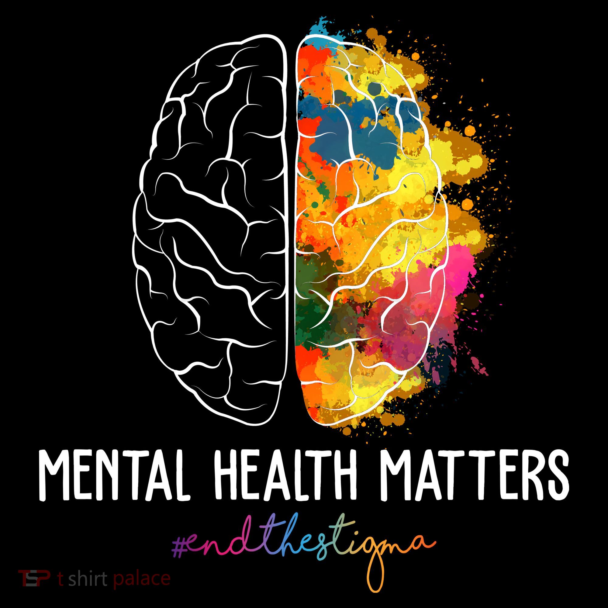 Mental Health Matters End The Stigma Colorful Brain T-Shirt