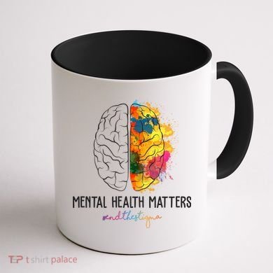 Mental Health Matters End The Stigma Colorful Brain Coffee Mug back