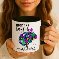 Mental Health Matters Flowers Brain Awareness Month Coffee Mug thumb 3