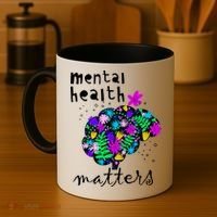 Mental Health Matters Flowers Brain Awareness Month Coffee Mug thumb 4