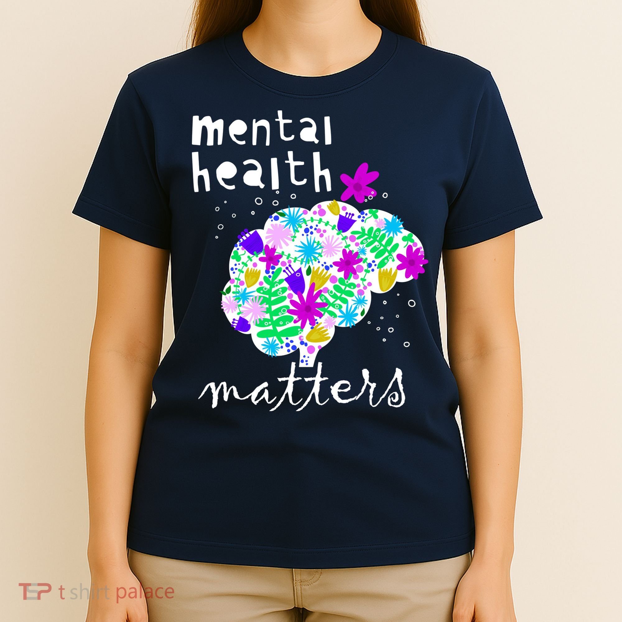 Mental Health Matters Flowers Brain Awareness Month T-Shirt