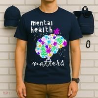 Mental Health Matters Flowers Brain Awareness Month T-Shirt thumb 6