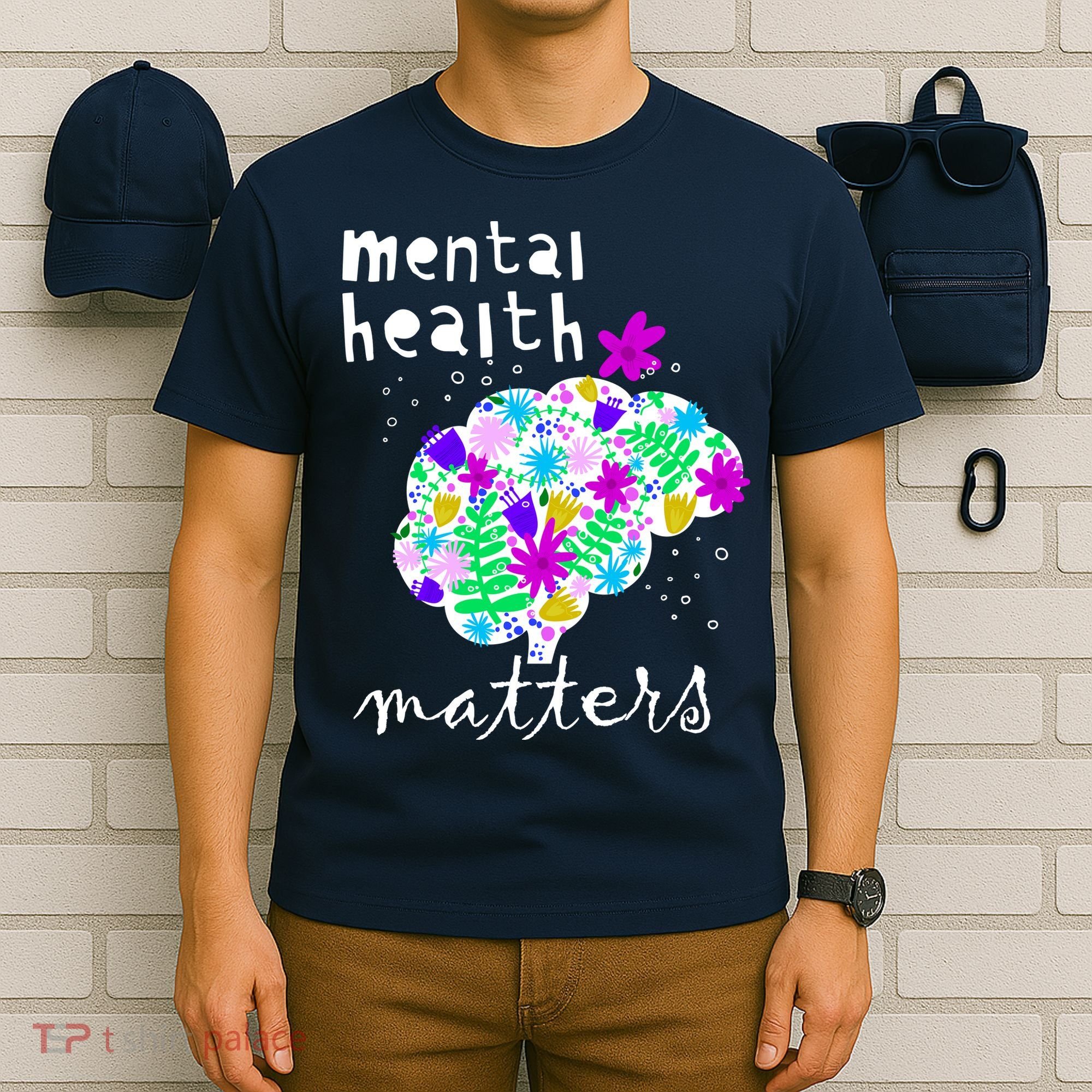 Mental Health Matters Flowers Brain Awareness Month T-Shirt