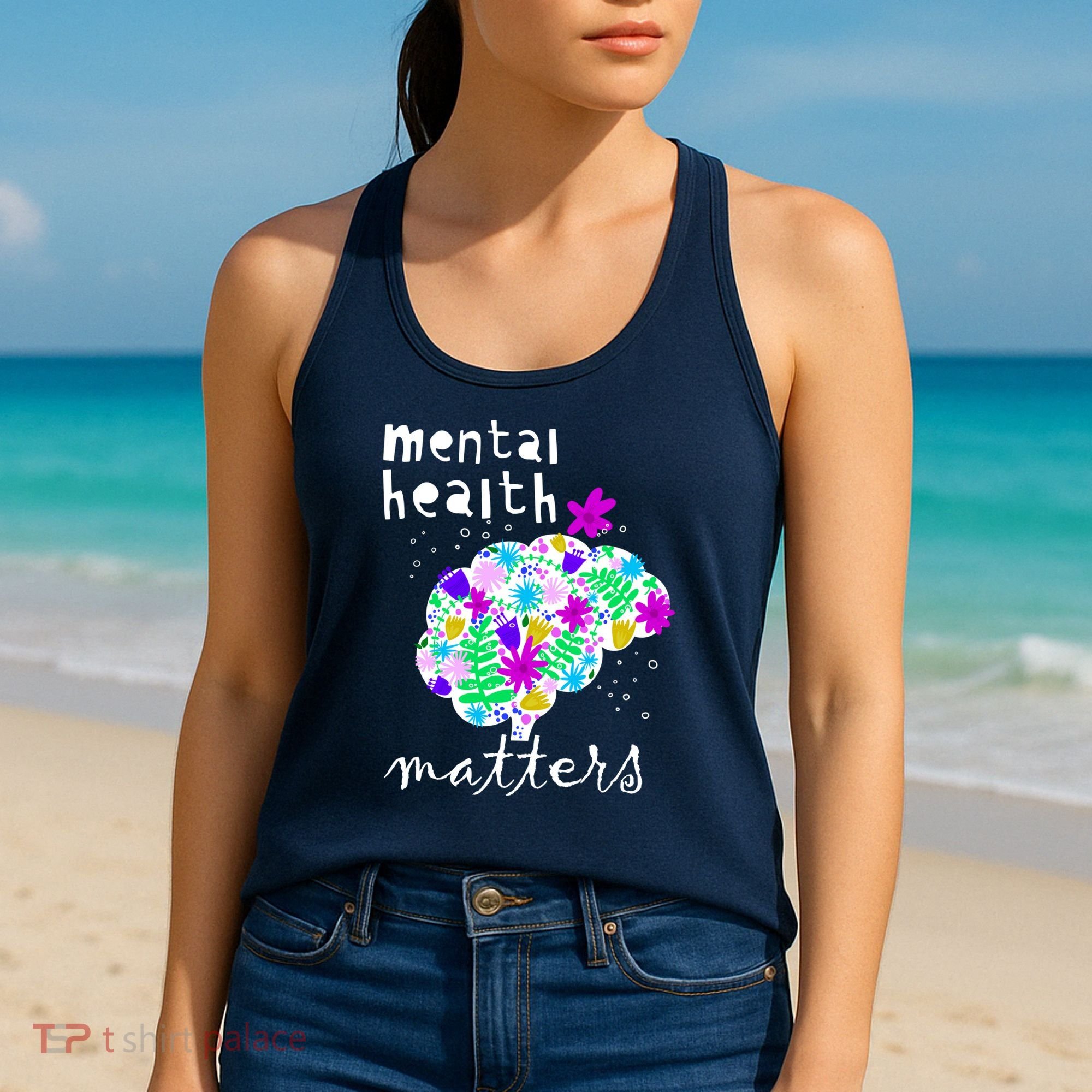 Mental Health Matters Flowers Brain Awareness Month Women's Tank Top