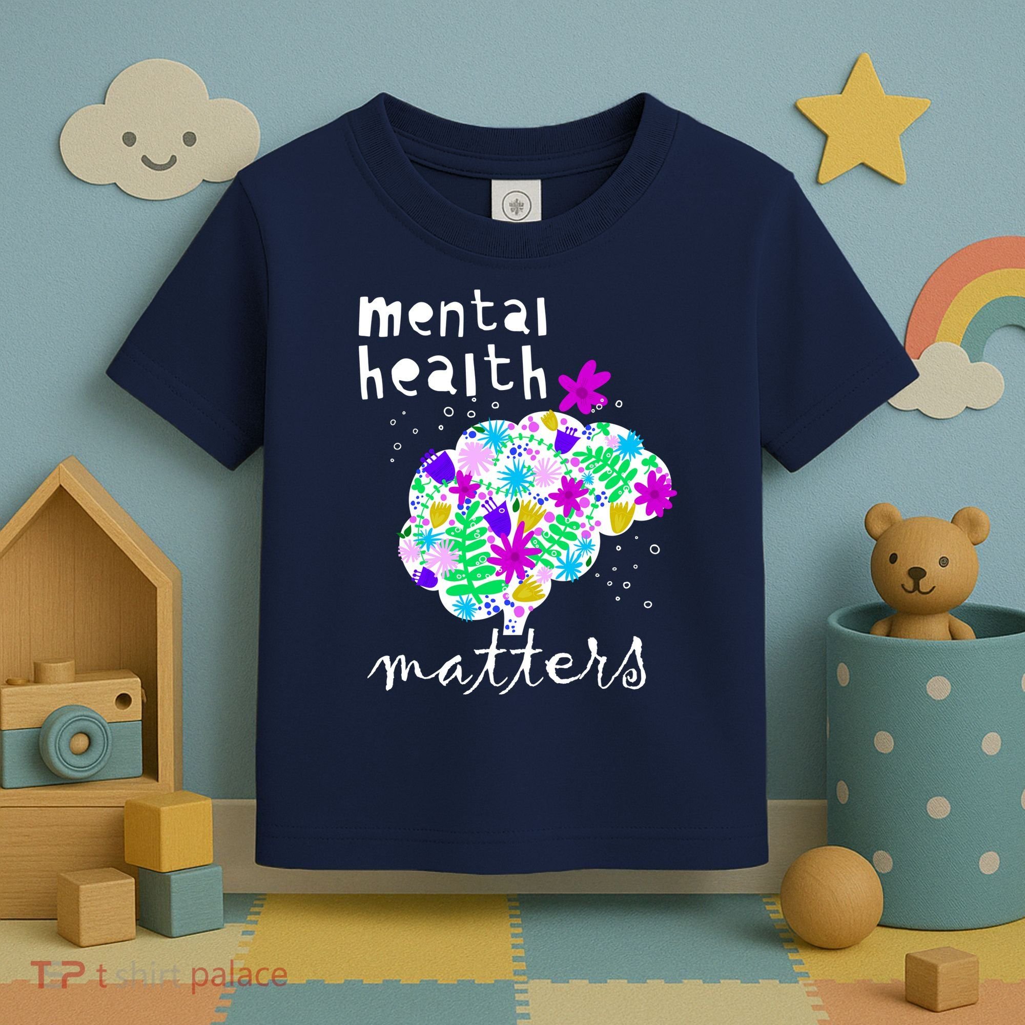 Mental Health Matters Flowers Brain Awareness Month Toddler T-Shirt