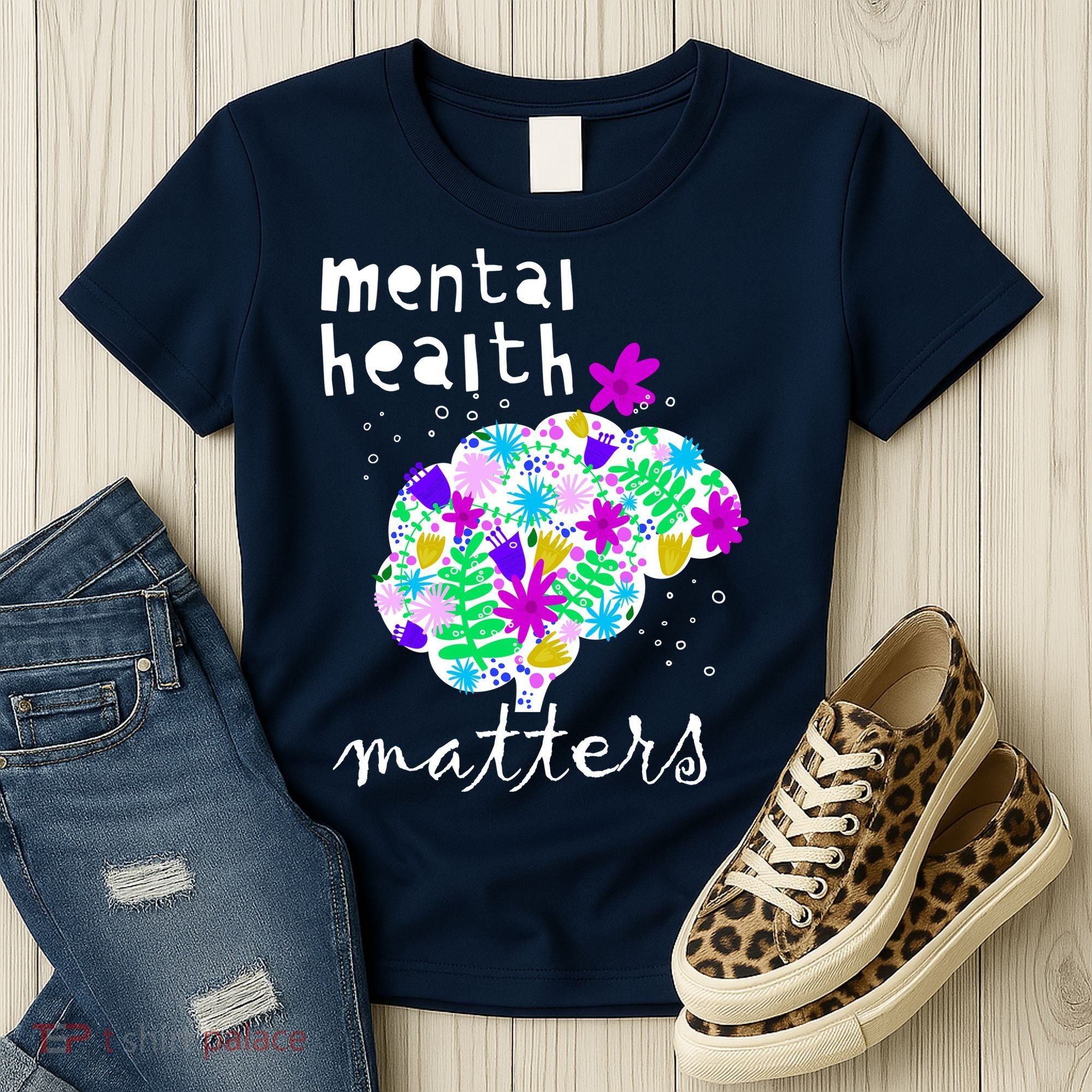 Mental Health Matters Flowers Brain Awareness Month Women's T-Shirt