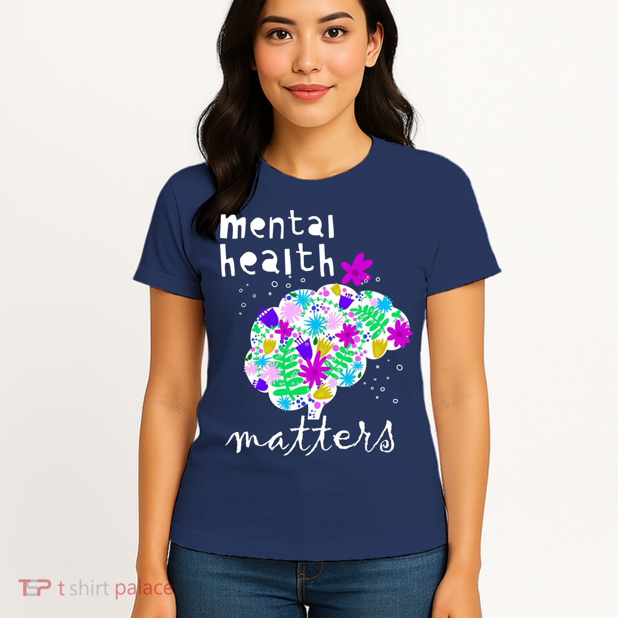 Mental Health Matters Flowers Brain Awareness Month Women's T-Shirt