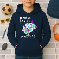 Mental Health Matters Flowers Brain Awareness Month Kids Hoodie thumb 2