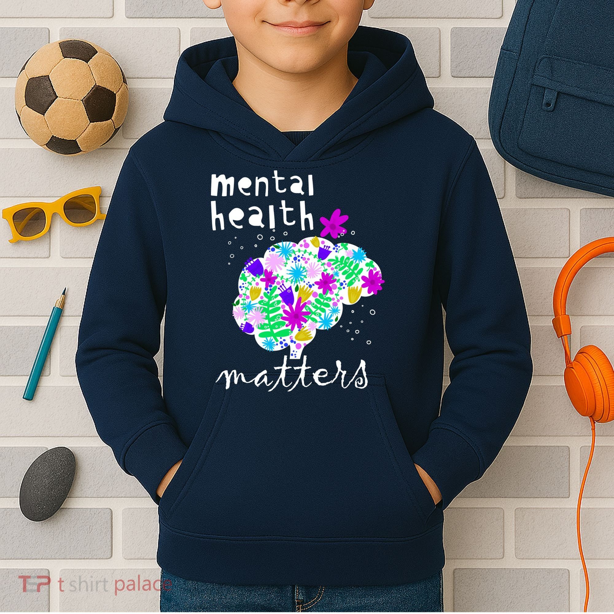 Mental Health Matters Flowers Brain Awareness Month Kids Hoodie
