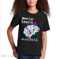 Mental Health Matters Flowers Brain Awareness Month Kids T-Shirt thumb 2