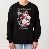Mental Health Matters Hand Drawn Flowers Brain Awareness Month Women's Sweatshirt thumb 0
