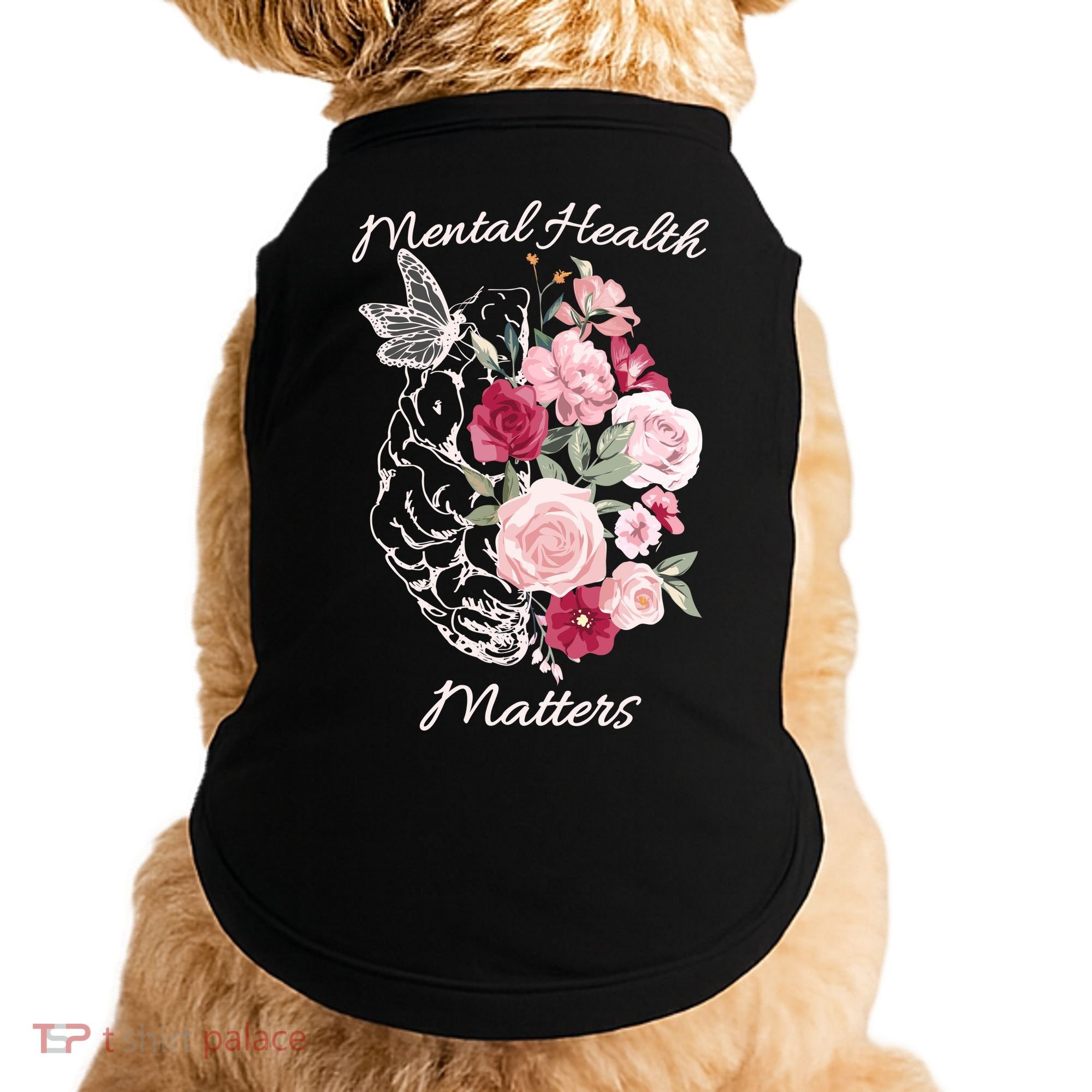 Mental Health Matters Hand Drawn Flowers Brain Awareness Month Doggie Tank