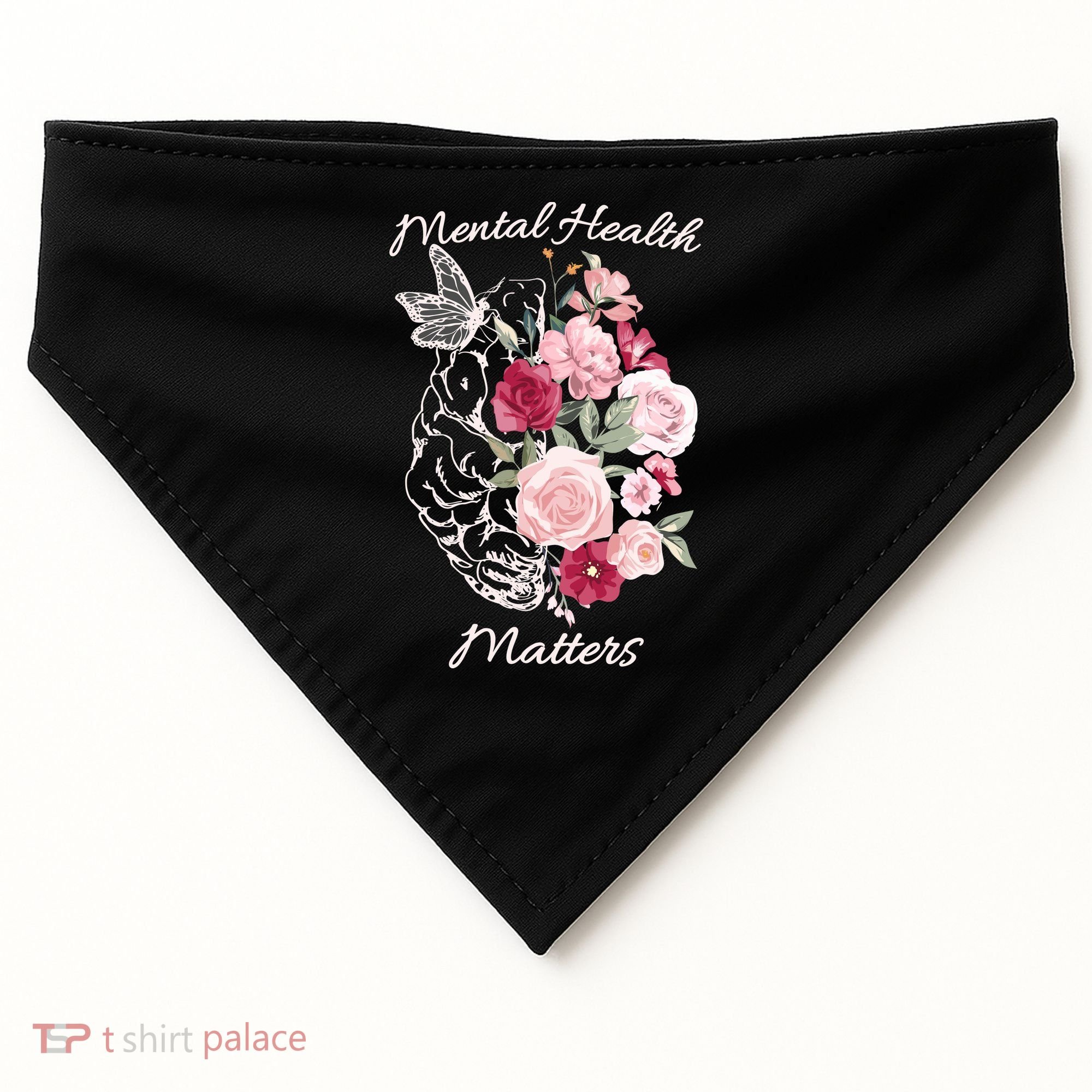 Mental Health Matters Hand Drawn Flowers Brain Awareness Month USA-Made Doggie Bandana