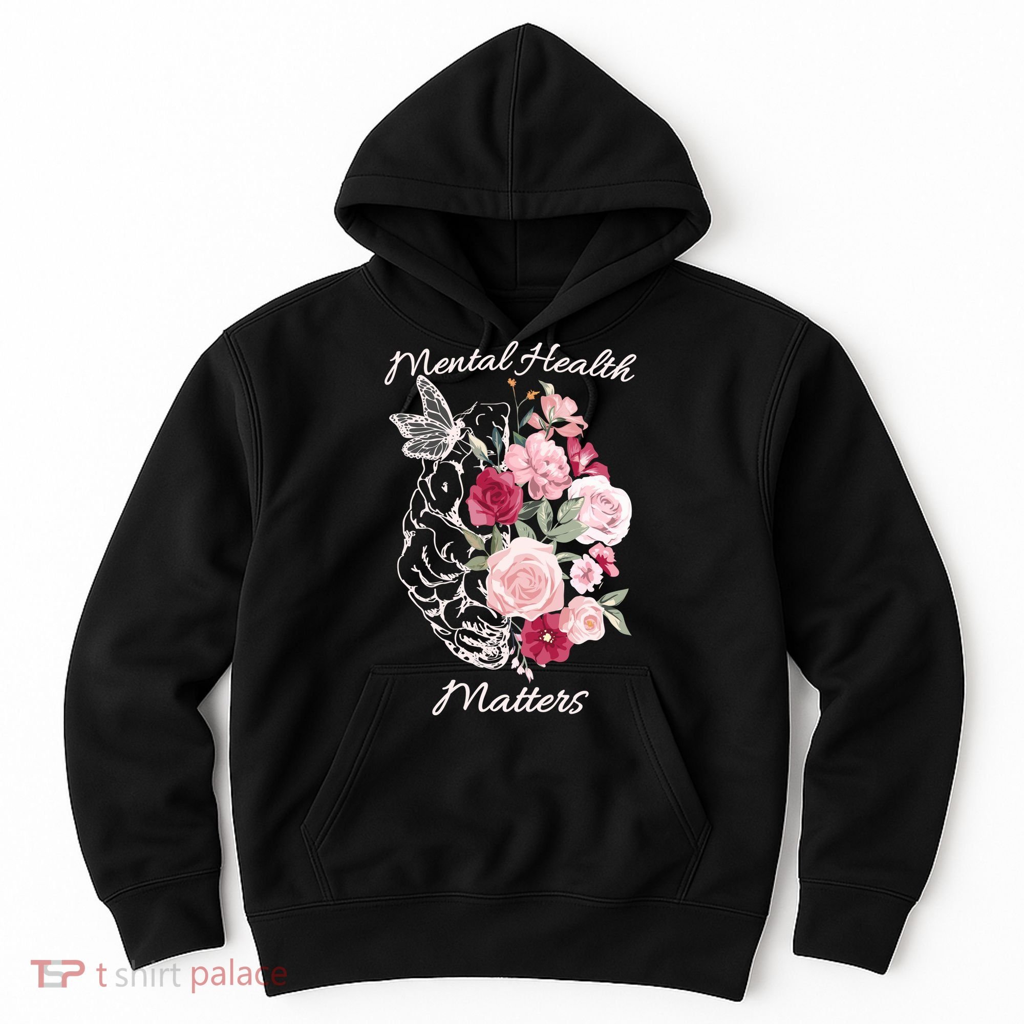 Mental Health Matters Hand Drawn Flowers Brain Awareness Month Hoodie