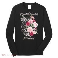 Mental Health Matters Hand Drawn Flowers Brain Awareness Month Long Sleeve Shirt thumb 0