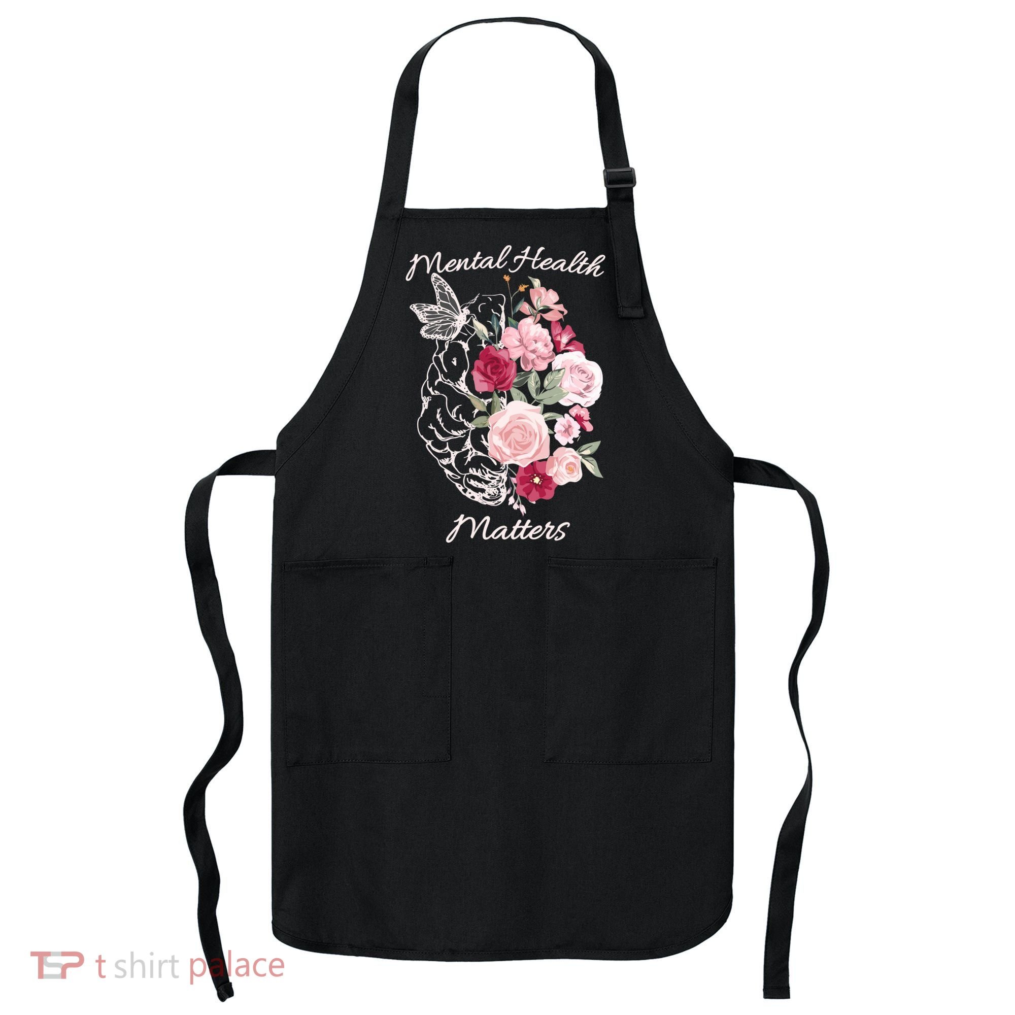 Mental Health Matters Hand Drawn Flowers Brain Awareness Month Apron