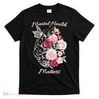 Mental Health Matters Hand Drawn Flowers Brain Awareness Month T-Shirt thumb 0