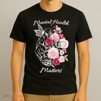 Mental Health Matters Hand Drawn Flowers Brain Awareness Month T-Shirt thumb 3