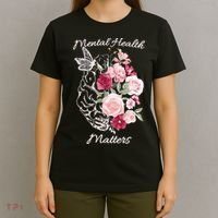 Mental Health Matters Hand Drawn Flowers Brain Awareness Month T-Shirt thumb 4