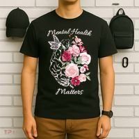 Mental Health Matters Hand Drawn Flowers Brain Awareness Month T-Shirt thumb 6