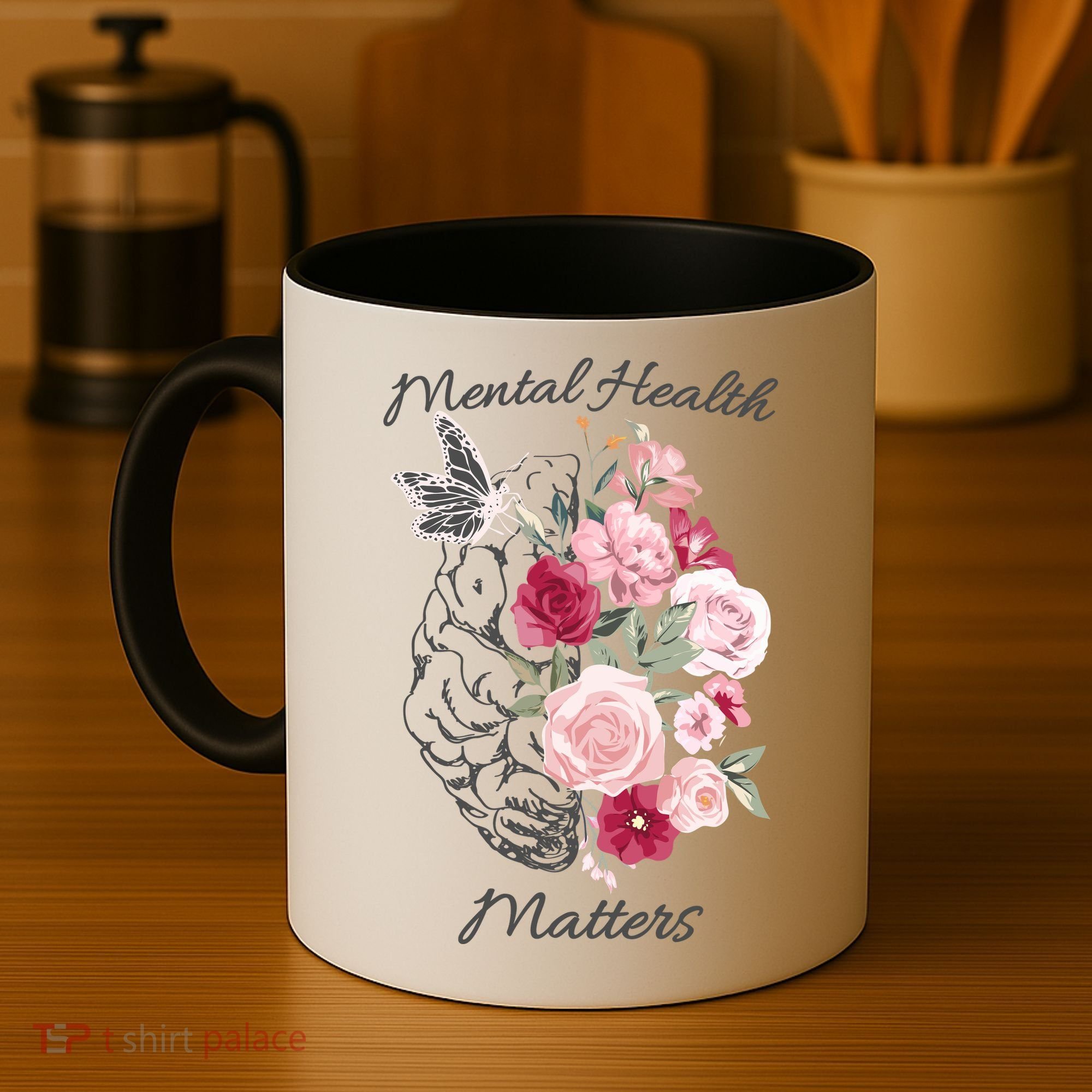 Mental Health Matters Hand Drawn Flowers Brain Awareness Month Coffee Mug