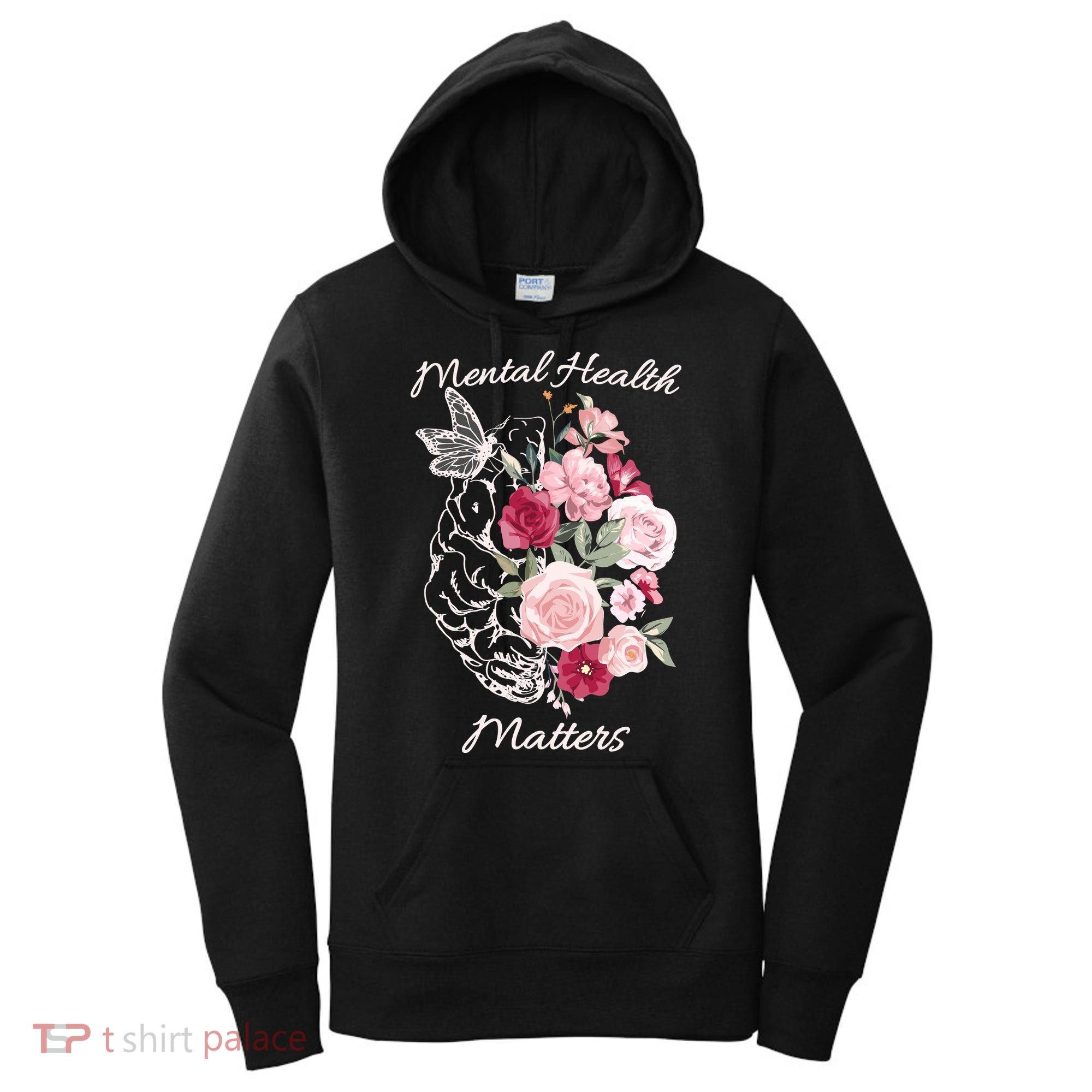 Mental Health Matters Hand Drawn Flowers Brain Awareness Month Women's Hoodie