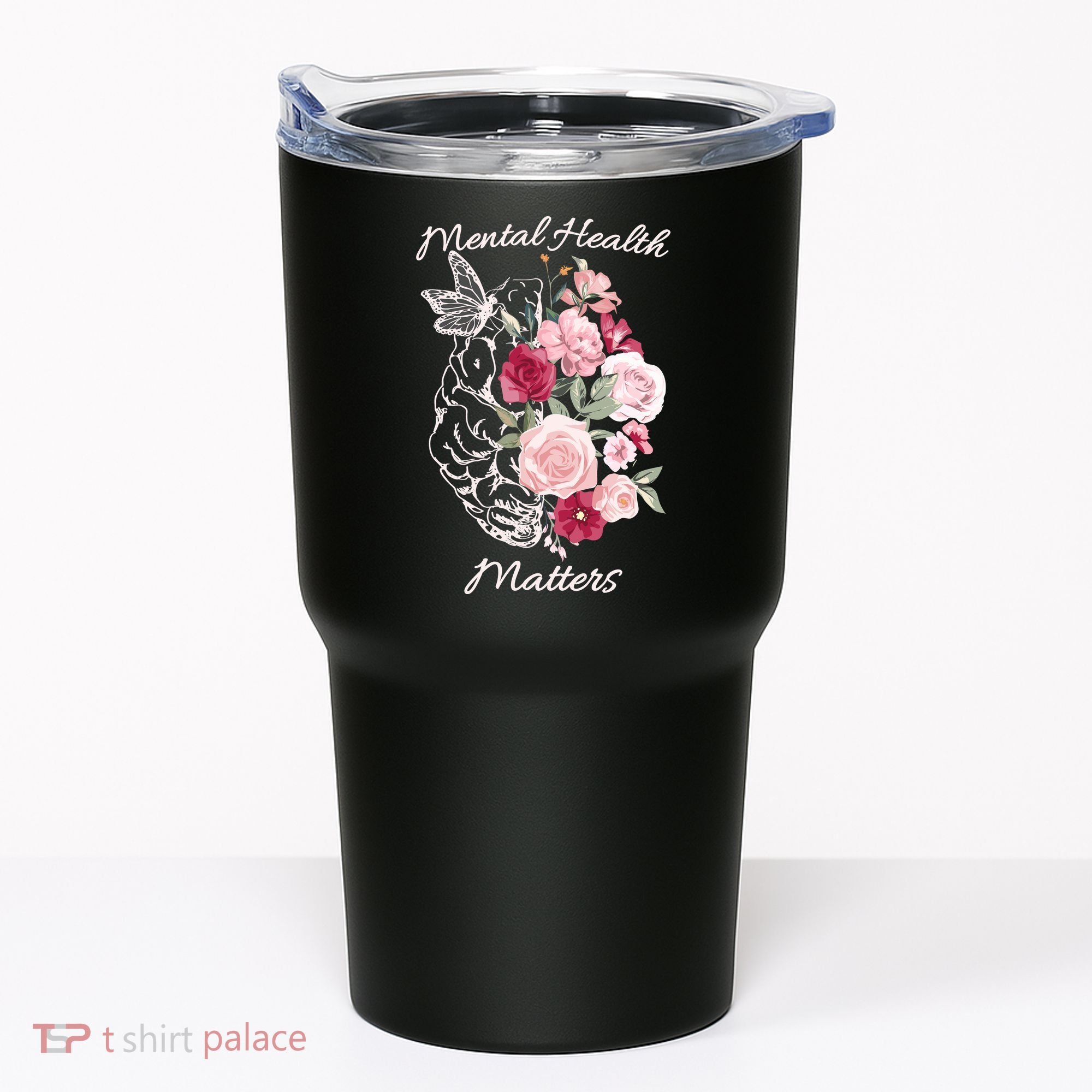 Mental Health Matters Hand Drawn Flowers Brain Awareness Month Tumbler