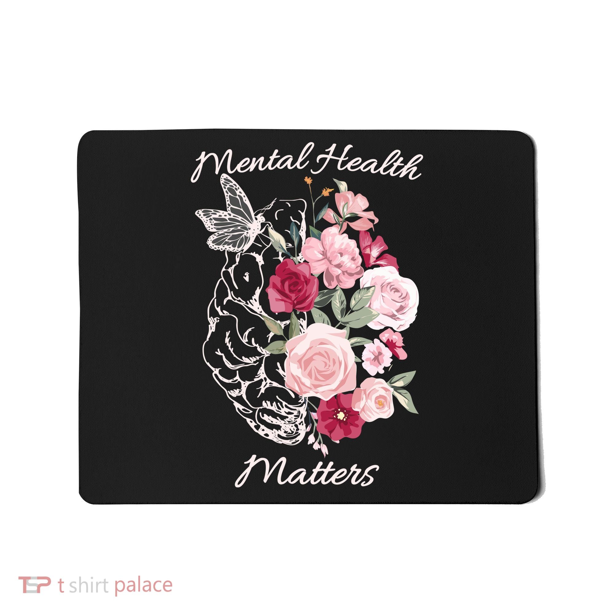 Mental Health Matters Hand Drawn Flowers Brain Awareness Month Mousepad