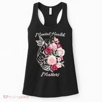 Mental Health Matters Hand Drawn Flowers Brain Awareness Month Women's Tank Top thumb 0