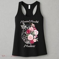 Mental Health Matters Hand Drawn Flowers Brain Awareness Month Women's Tank Top thumb 3