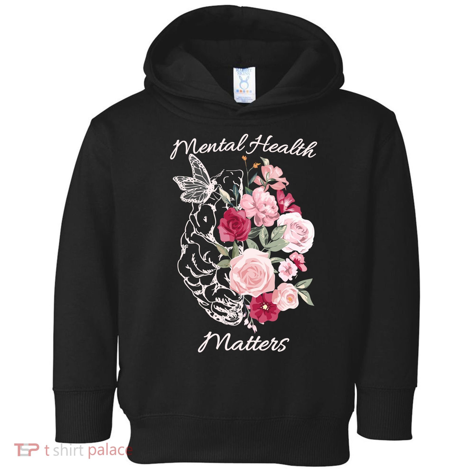 Mental Health Matters Hand Drawn Flowers Brain Awareness Month Toddler Hoodie