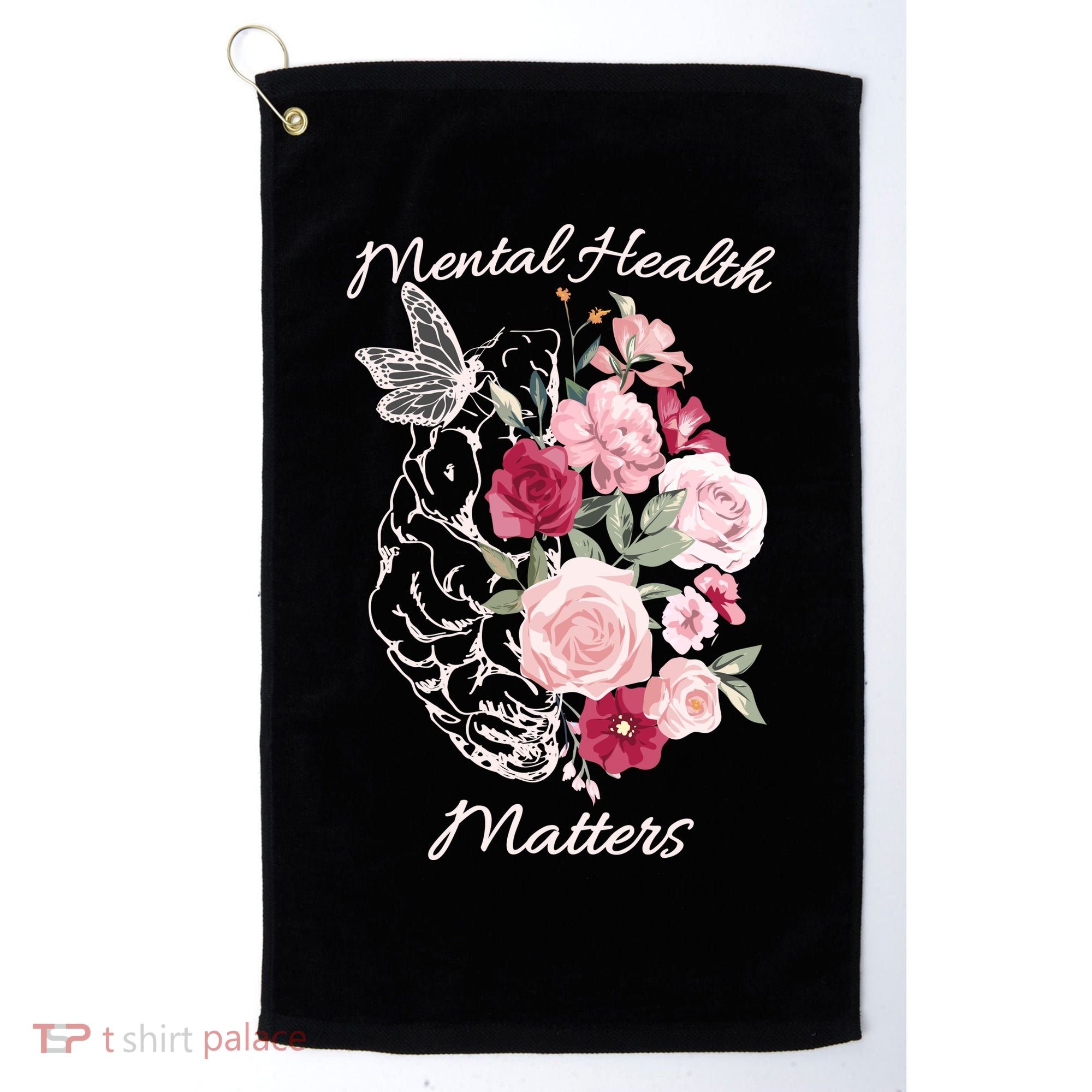 Mental Health Matters Hand Drawn Flowers Brain Awareness Month Golf Towel