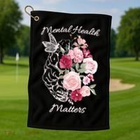 Mental Health Matters Hand Drawn Flowers Brain Awareness Month Golf Towel thumb 1