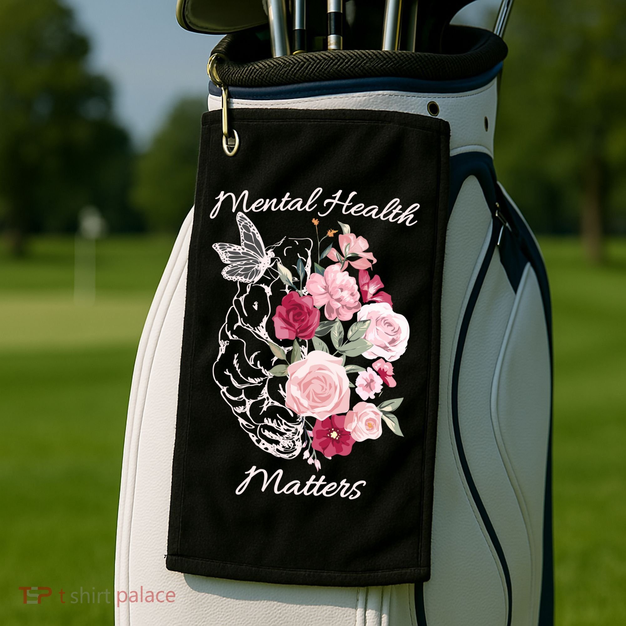 Mental Health Matters Hand Drawn Flowers Brain Awareness Month Golf Towel