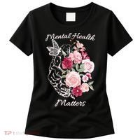 Mental Health Matters Hand Drawn Flowers Brain Awareness Month Women's T-Shirt thumb 0