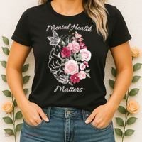 Mental Health Matters Hand Drawn Flowers Brain Awareness Month Women's T-Shirt thumb 2
