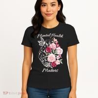 Mental Health Matters Hand Drawn Flowers Brain Awareness Month Women's T-Shirt thumb 4