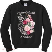 Mental Health Matters Hand Drawn Flowers Brain Awareness Month Kids Sweatshirt thumb 0