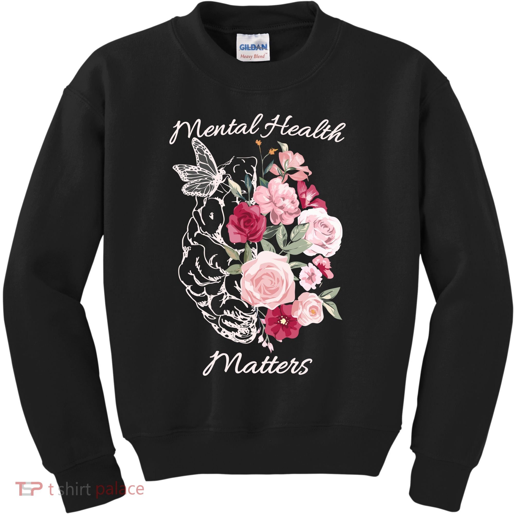 Mental Health Matters Hand Drawn Flowers Brain Awareness Month Kids Sweatshirt