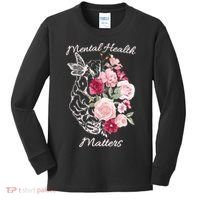 Mental Health Matters Hand Drawn Flowers Brain Awareness Month Kids Long Sleeve Shirt thumb 0