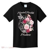 Mental Health Matters Hand Drawn Flowers Brain Awareness Month Kids T-Shirt thumb 0