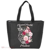 Mental Health Matters Hand Drawn Flowers Brain Awareness Month Tote Bag thumb 0