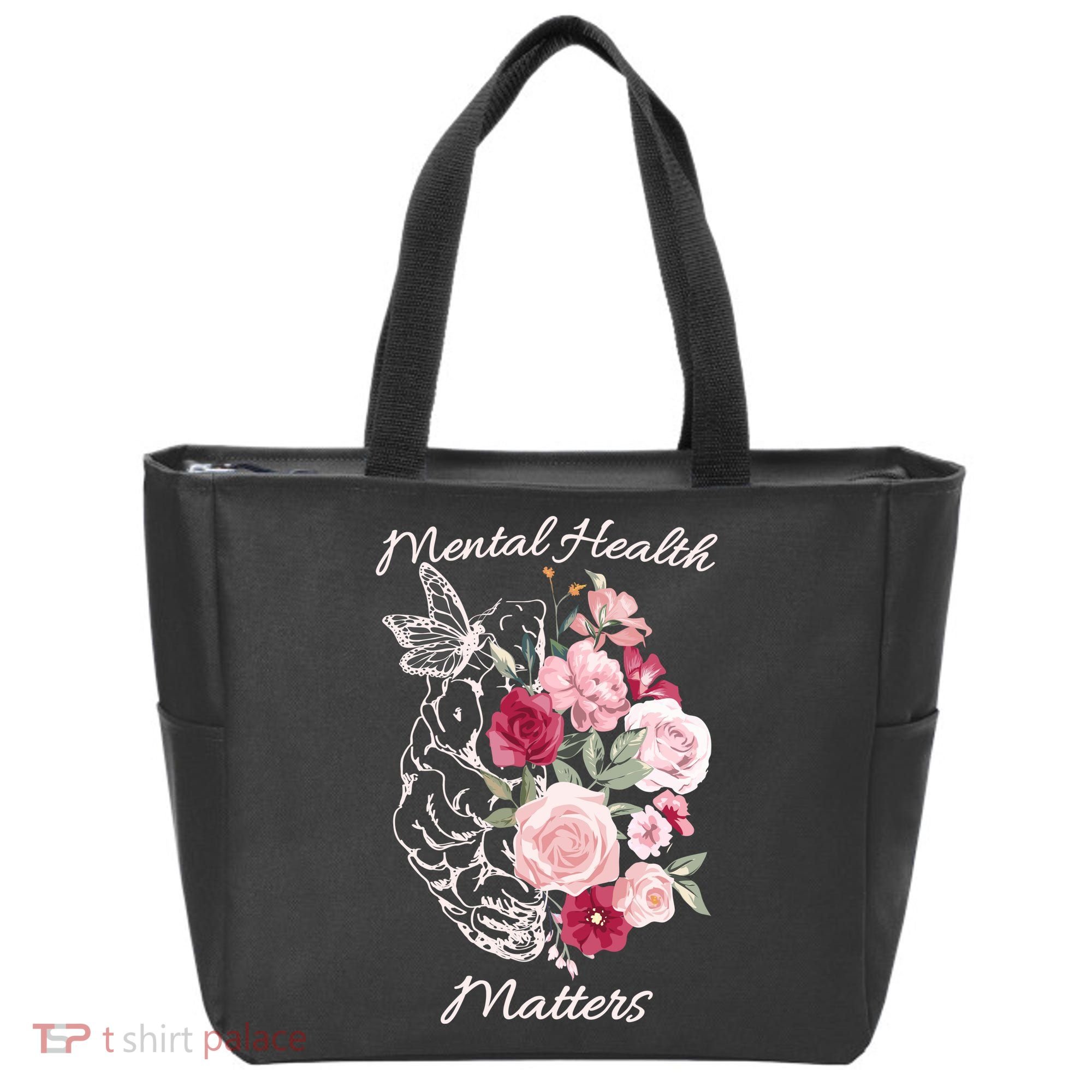 Mental Health Matters Hand Drawn Flowers Brain Awareness Month Tote Bag