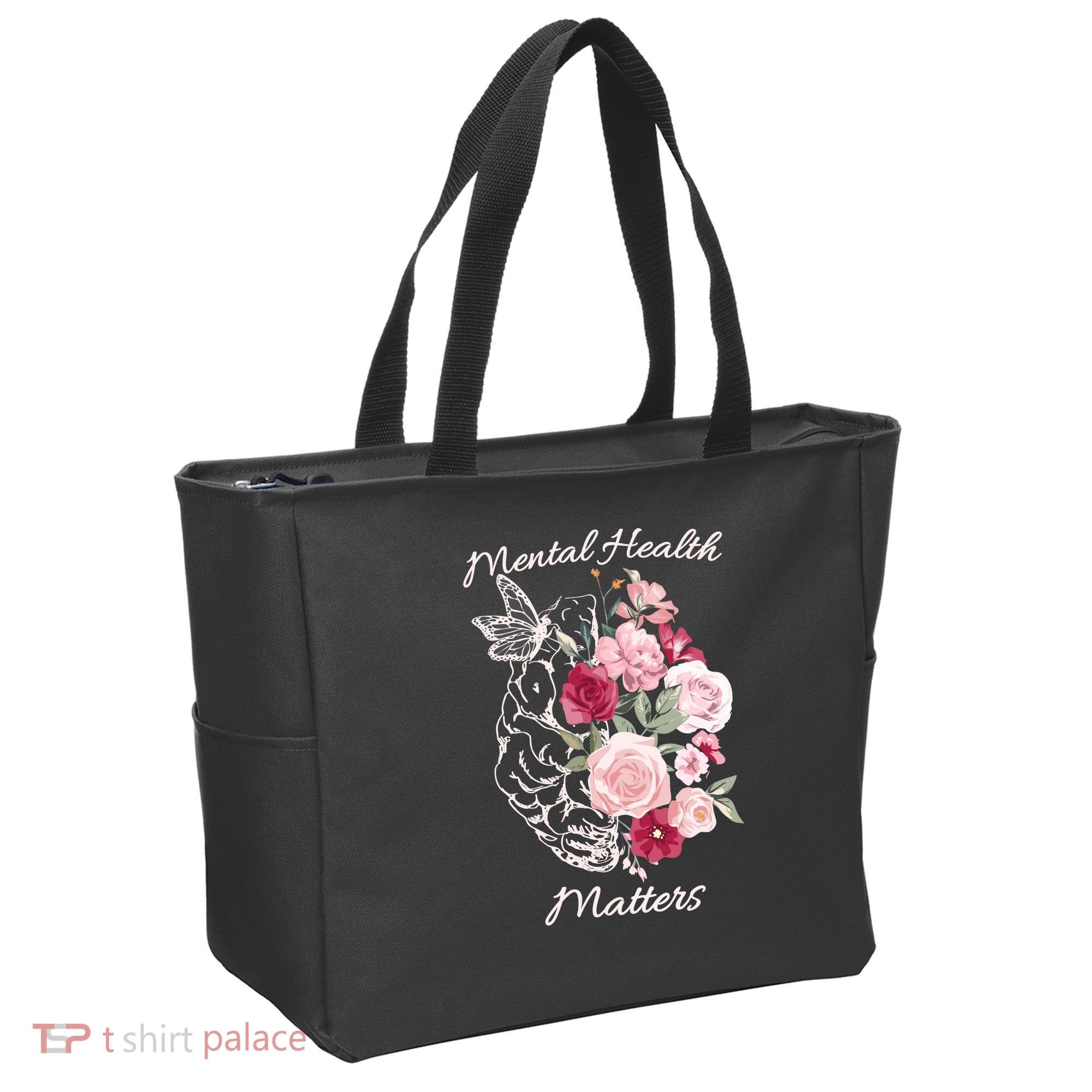 Mental Health Matters Hand Drawn Flowers Brain Awareness Month Tote Bag