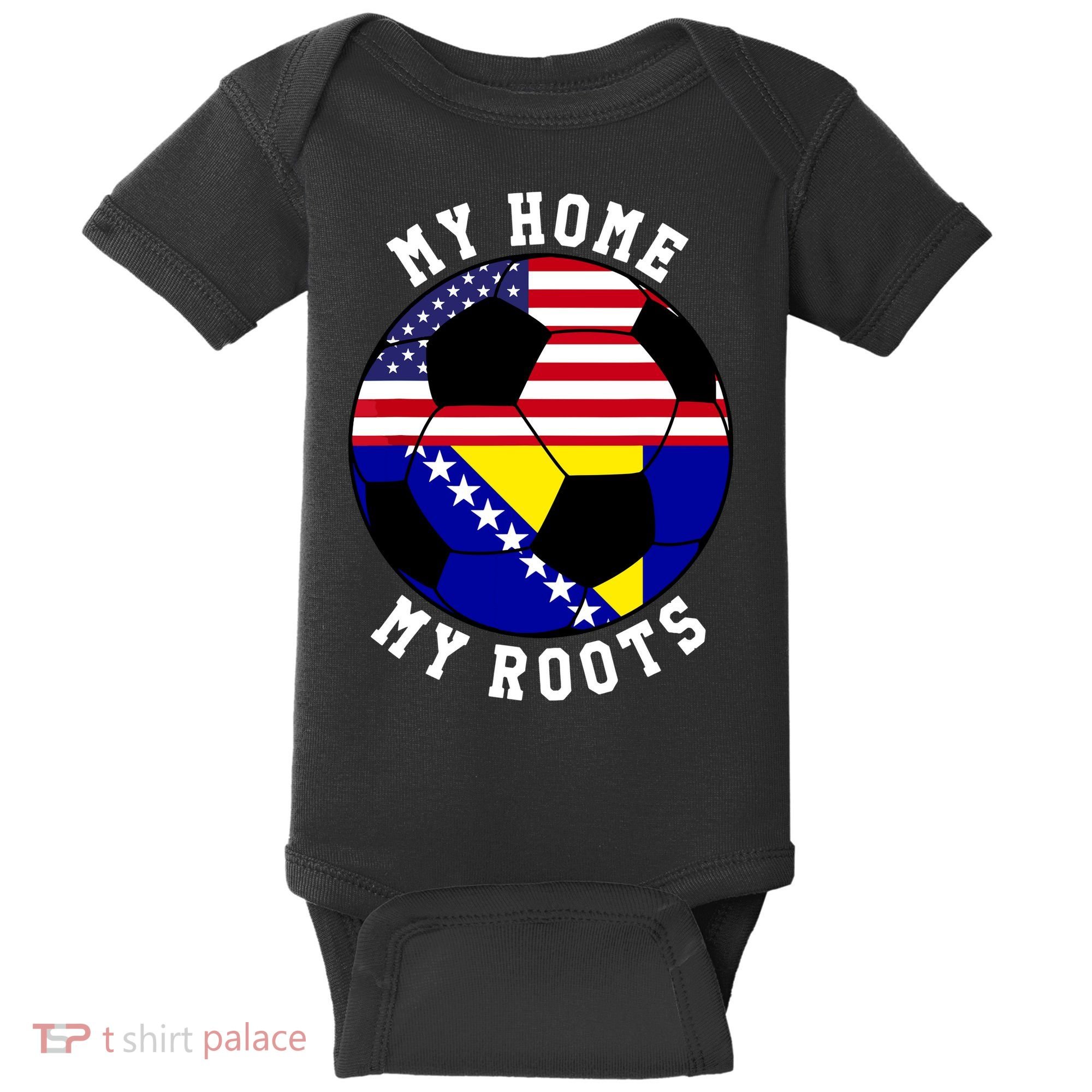 My Home My Roots Bosnia Flag Soccer Baby Bodysuit