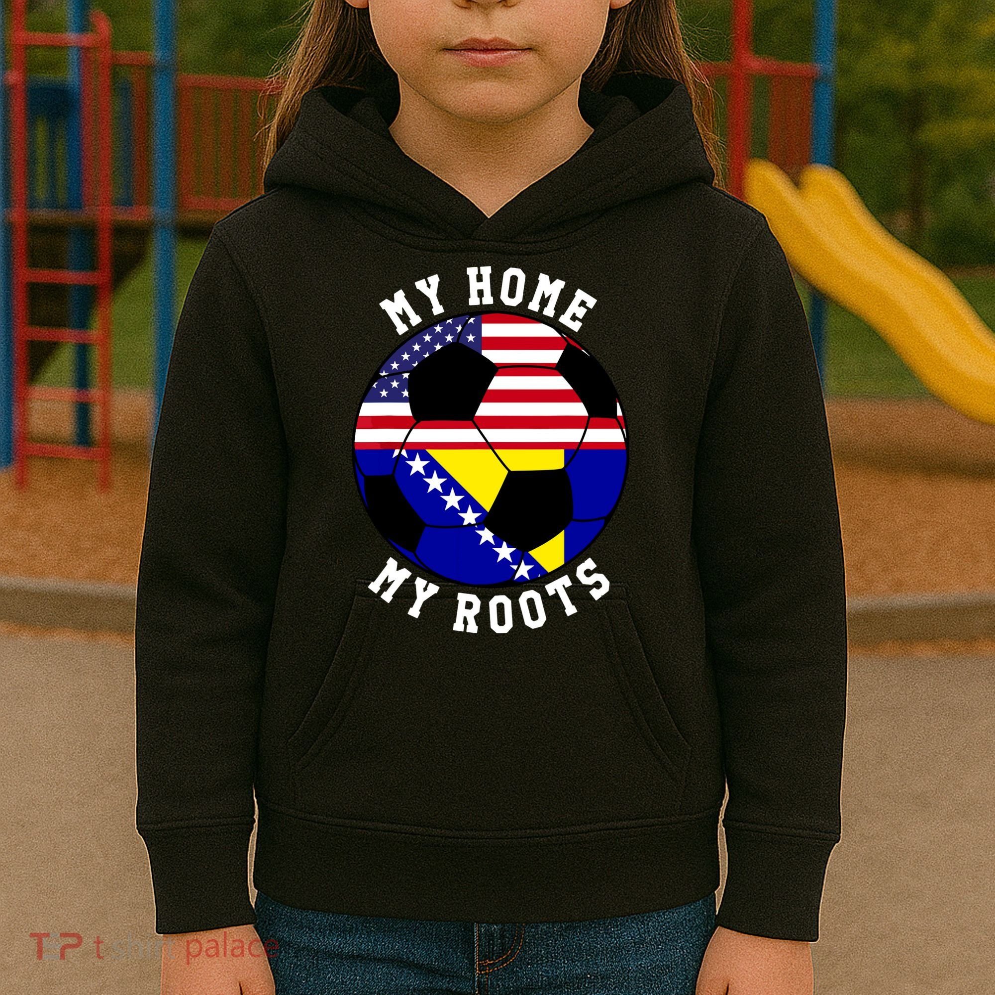 My Home My Roots Bosnia Flag Soccer Kids Hoodie