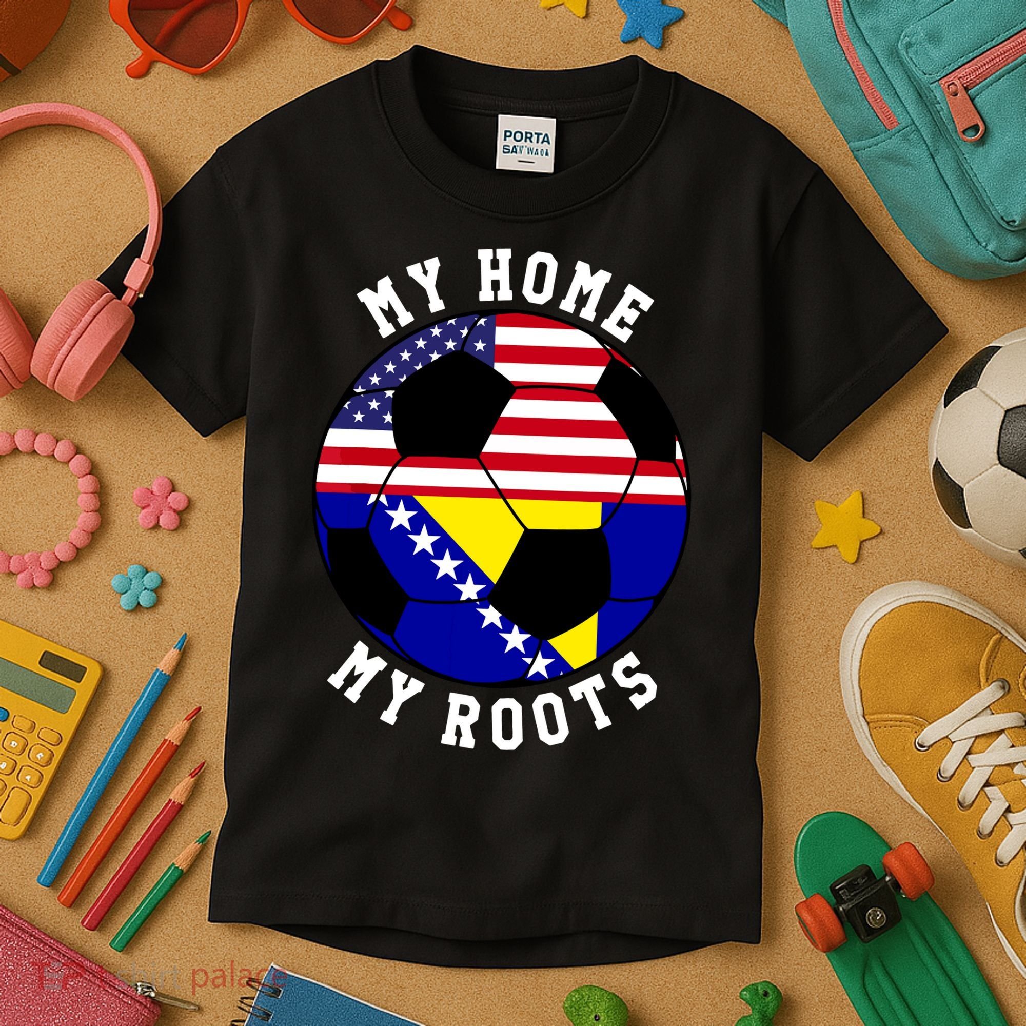 My Home My Roots Bosnia Flag Soccer Kids T-Shirt