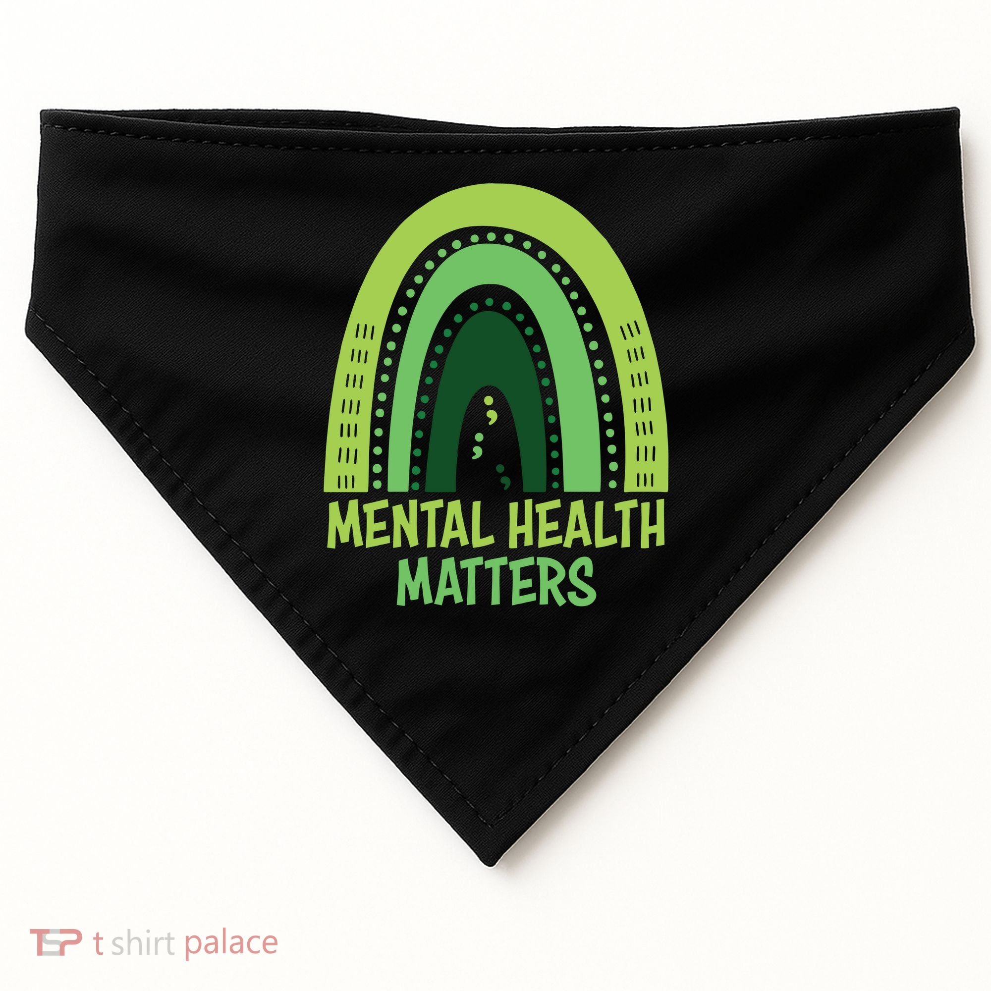 Mental Health Matters Green Rainbow USA-Made Doggie Bandana